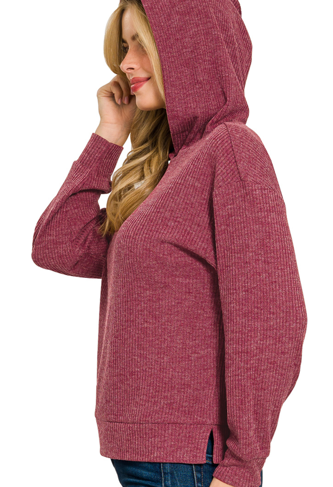 Ribbed Hoodie Pullover WINE