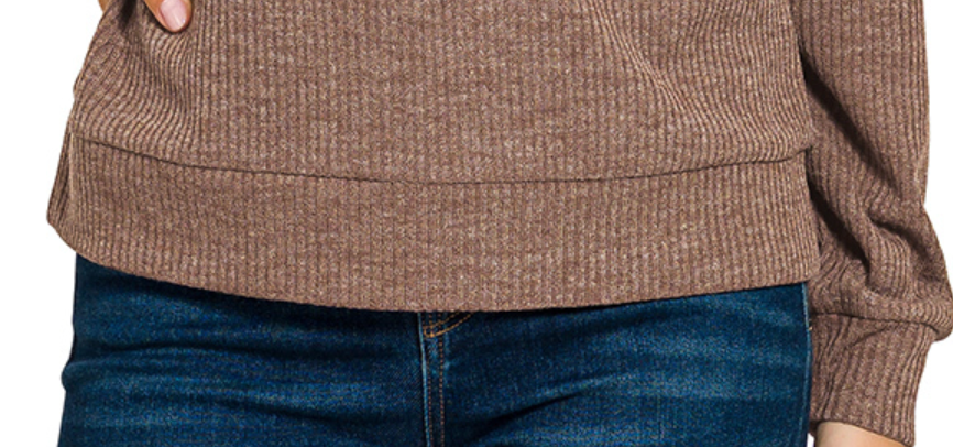 Ribbed Hoodie Pullover BROWN