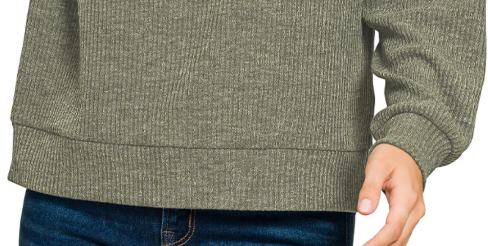 Ribbed Hoodie Pullover OLIVE
