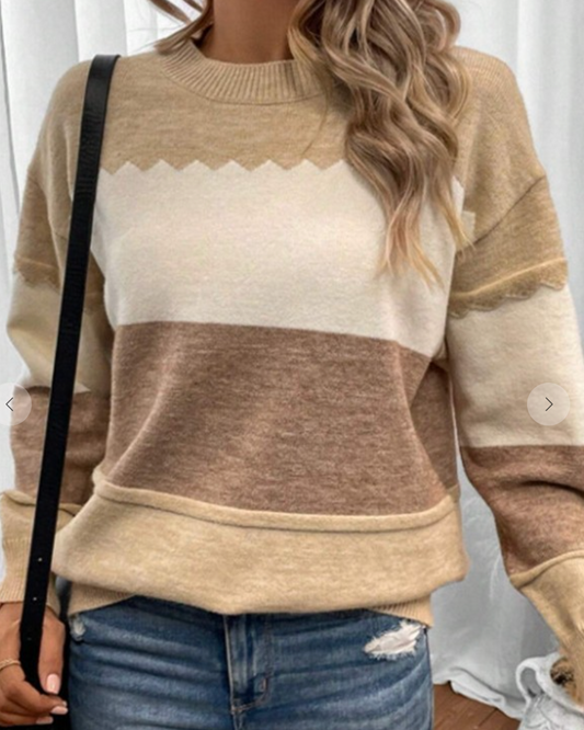 Colorblock Crew Neck Sweater KHAKI
