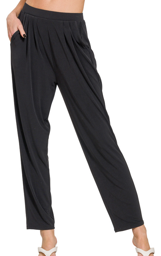 Ity Pocketed Pleated Pants 26.5" BLACK