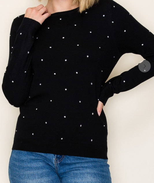 Rhinestone Embellished Sweater BLACK