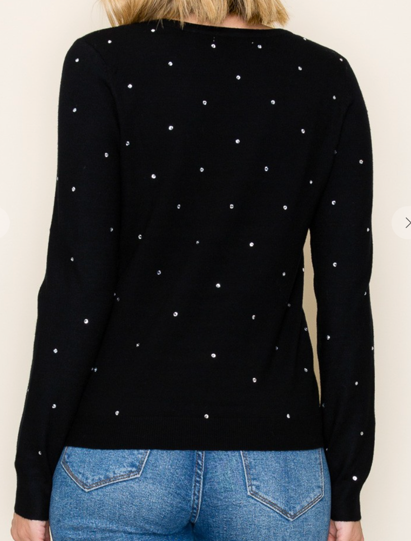 Rhinestone Embellished Sweater BLACK