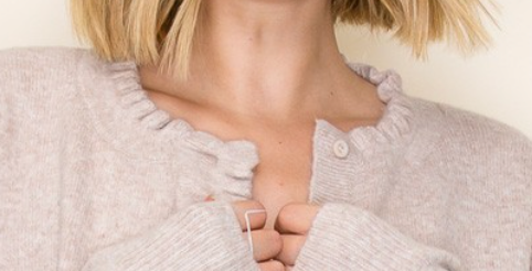 Ruffle Finished Sweater Cardi OATMEAL