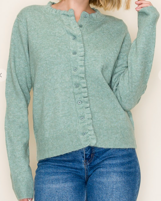 Ruffle Finished Sweater Cardi SAGE