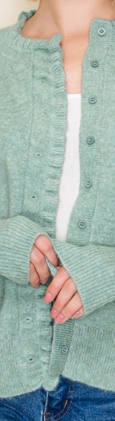 Ruffle Finished Sweater Cardi SAGE