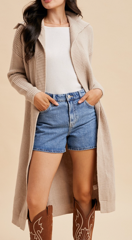 Shawl Collar Rib Texture Sweater Cardi OATMEAL
