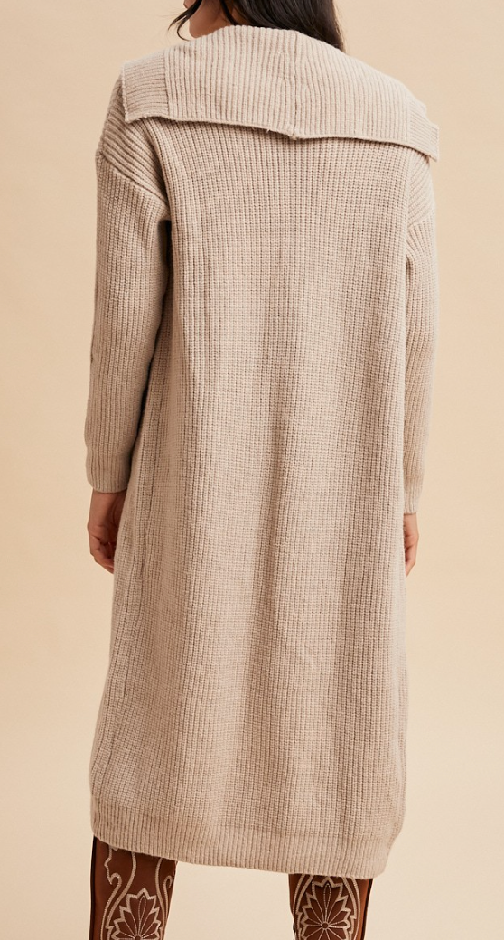 Shawl Collar Rib Texture Sweater Cardi OATMEAL
