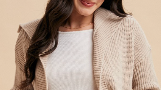 Shawl Collar Rib Texture Sweater Cardi OATMEAL