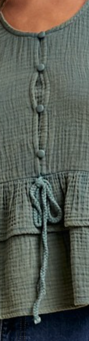 Mineral Wash Crinkle Ruffle Blouse TEAL