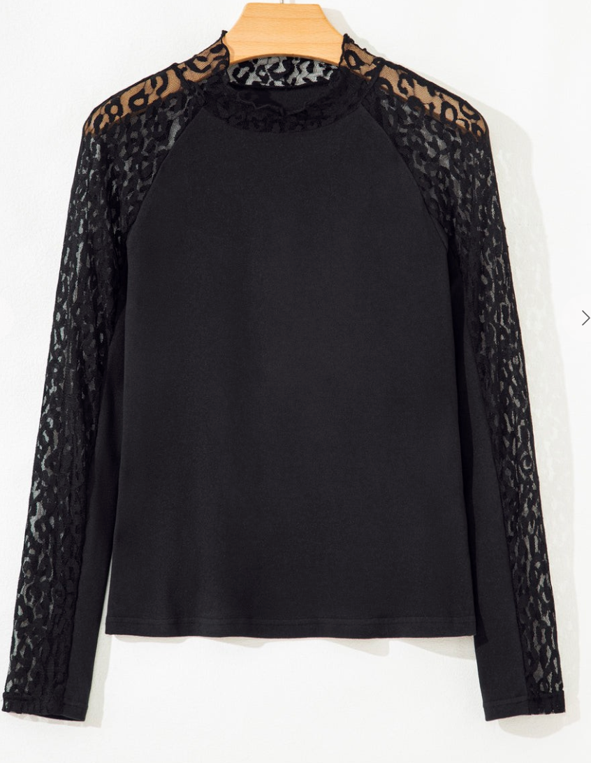 Leopard Mesh Long Sleeve BLACK