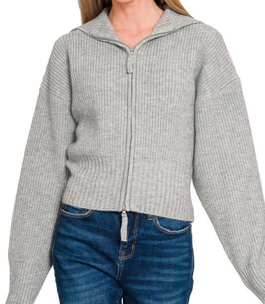 2 Way Zip Collar Sweater GRAY