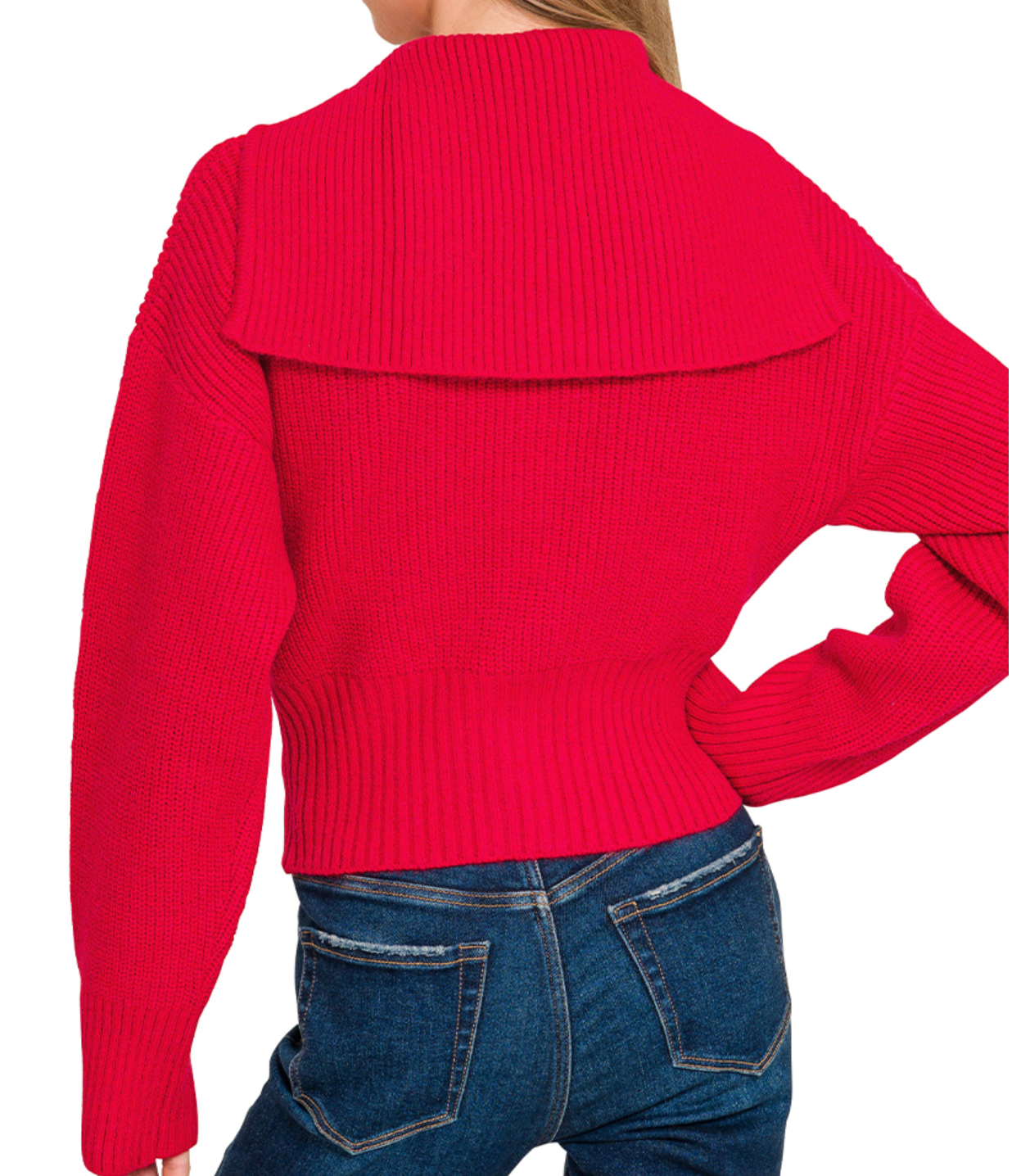2 Way Zip Collar Sweater RED