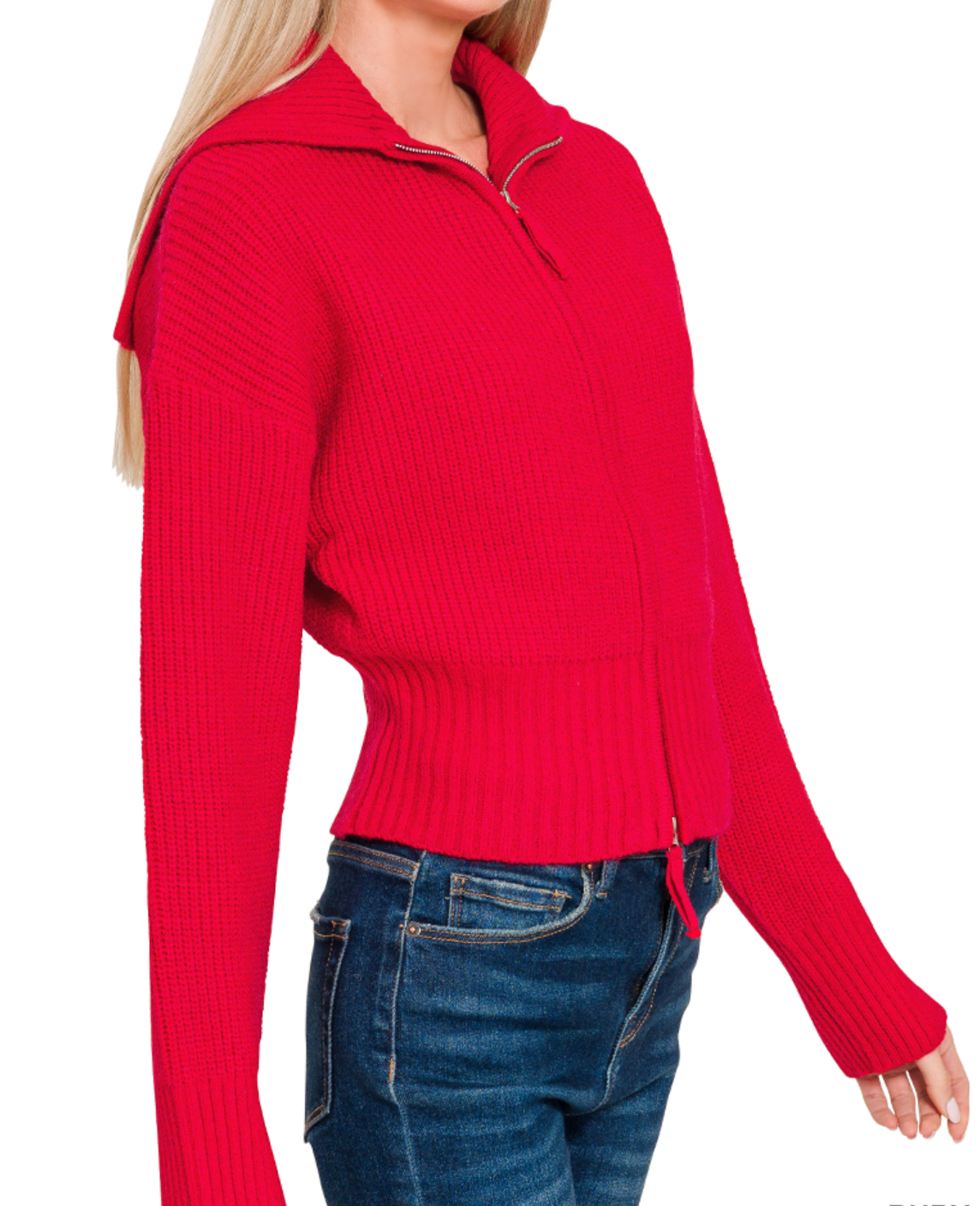 2 Way Zip Collar Sweater RED
