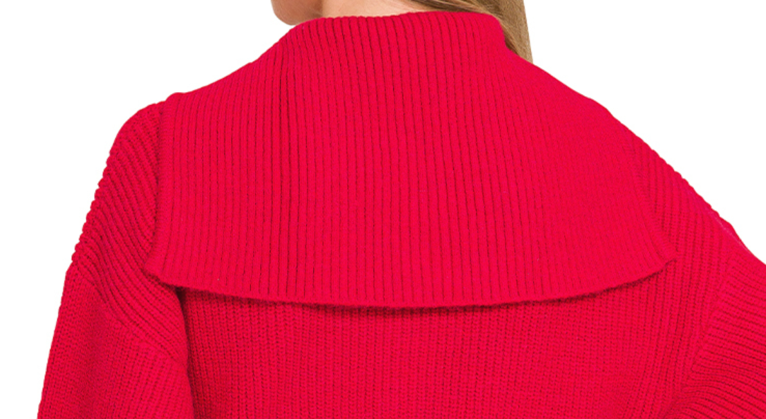 2 Way Zip Collar Sweater RED