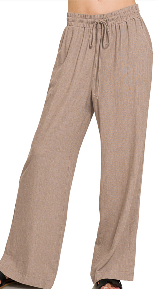 Linen Drawstring Slit Hem COCOA