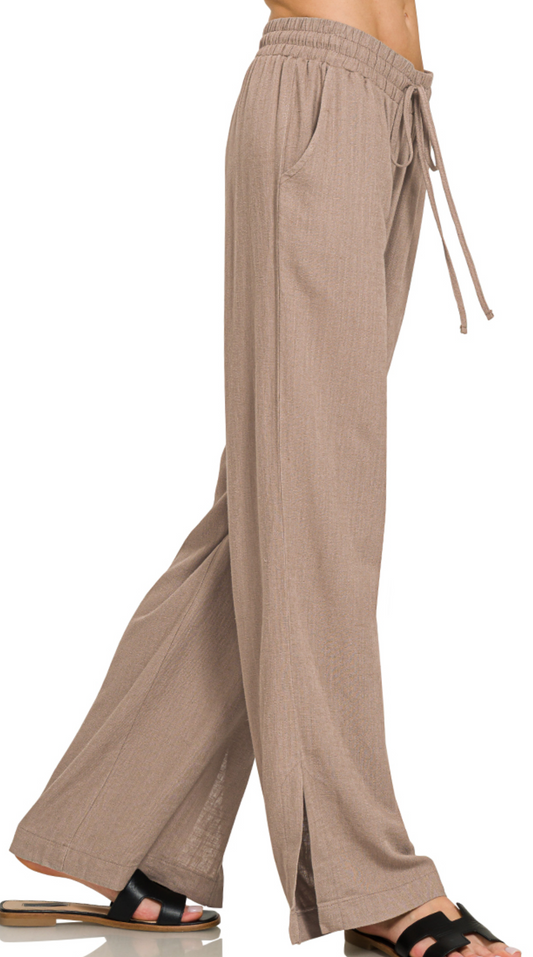 Linen Drawstring Slit Hem COCOA