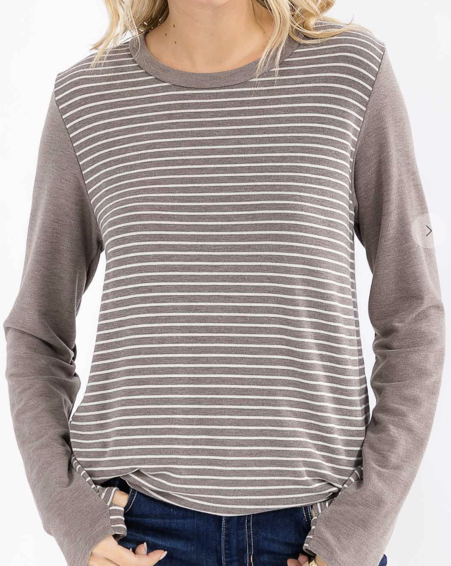 Stripe Knit Thumbhole Detail MOCHA