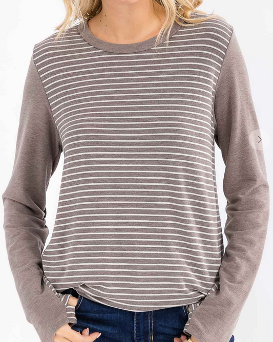 Stripe Knit Thumbhole Detail MOCHA