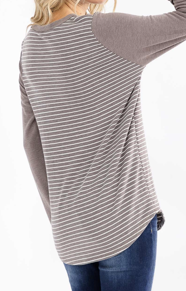 Stripe Knit Thumbhole Detail MOCHA