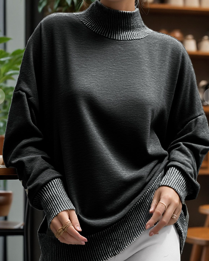 Fleece Sweatshirt With Wave Rib BLACK