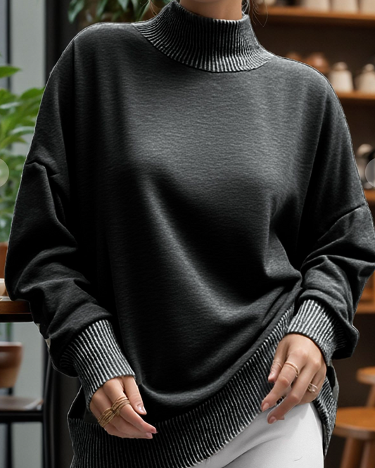 Fleece Sweatshirt With Wave Rib BLACK