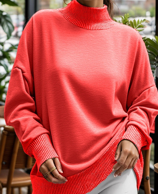 Fleece Sweatshirt With Wave Rib RED