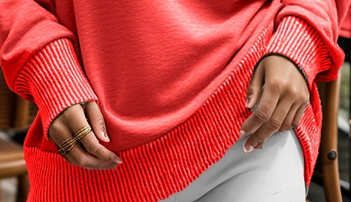 Fleece Sweatshirt With Wave Rib RED