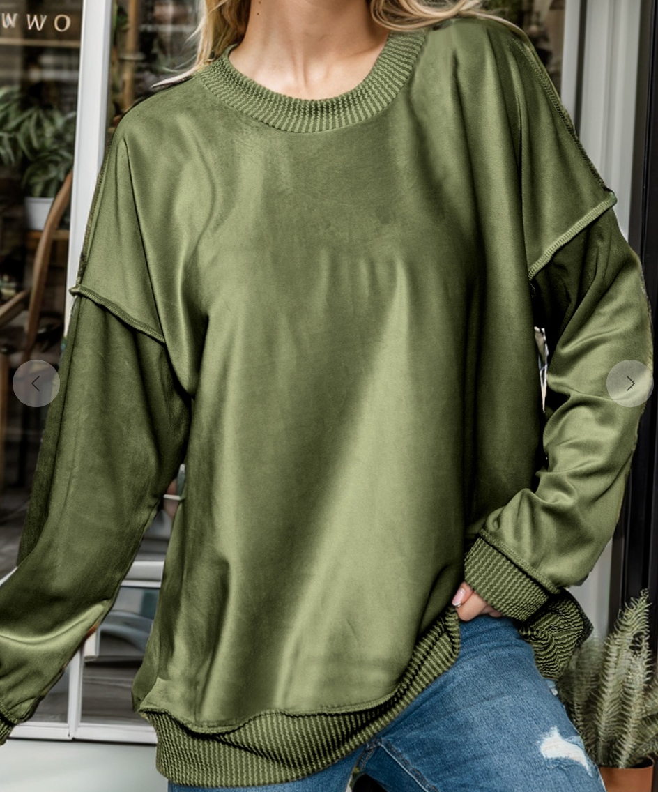 Oversized Velour Sweatshirt OLIVE