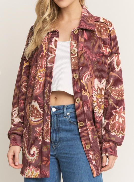 Paisley Urban Rib Shacket WINE