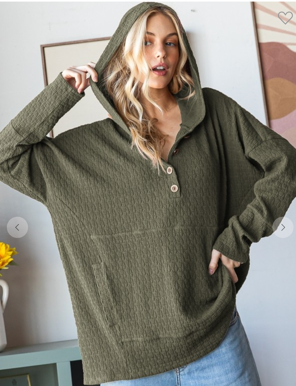 Jacquard Kangaroo Hoodie OLIVE