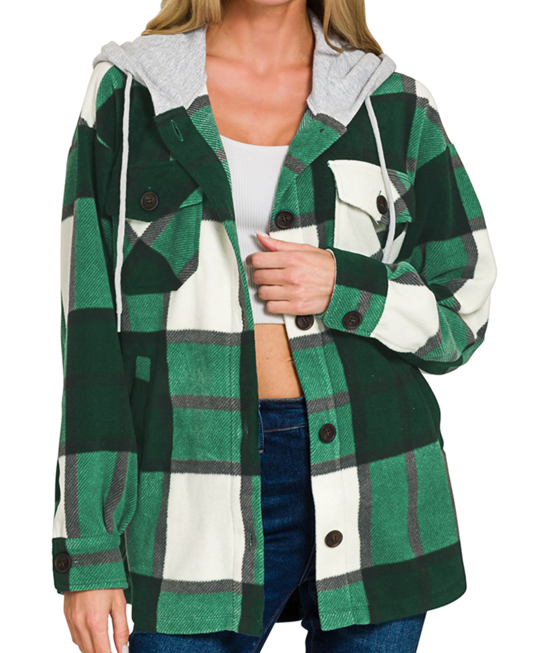Plaid Fleece Hoodie Shacket HUNTER
