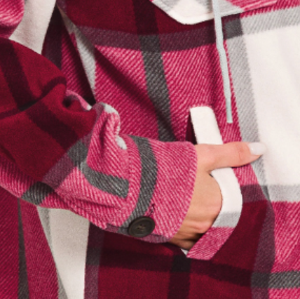 Plaid Fleece Hoodie Shacket WINE