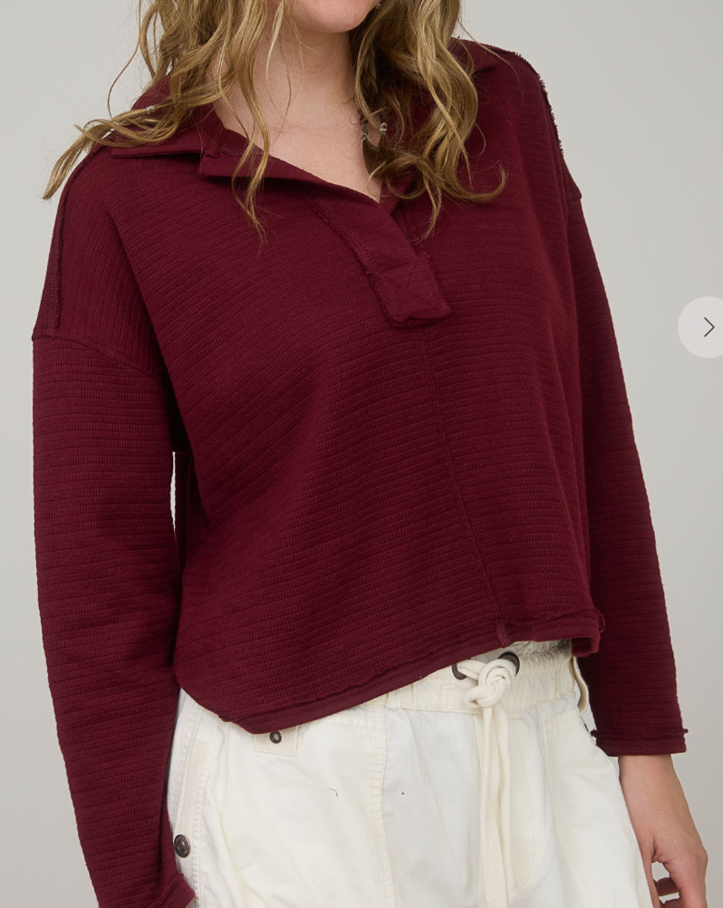 Exposed Seam Textured Polo WINE