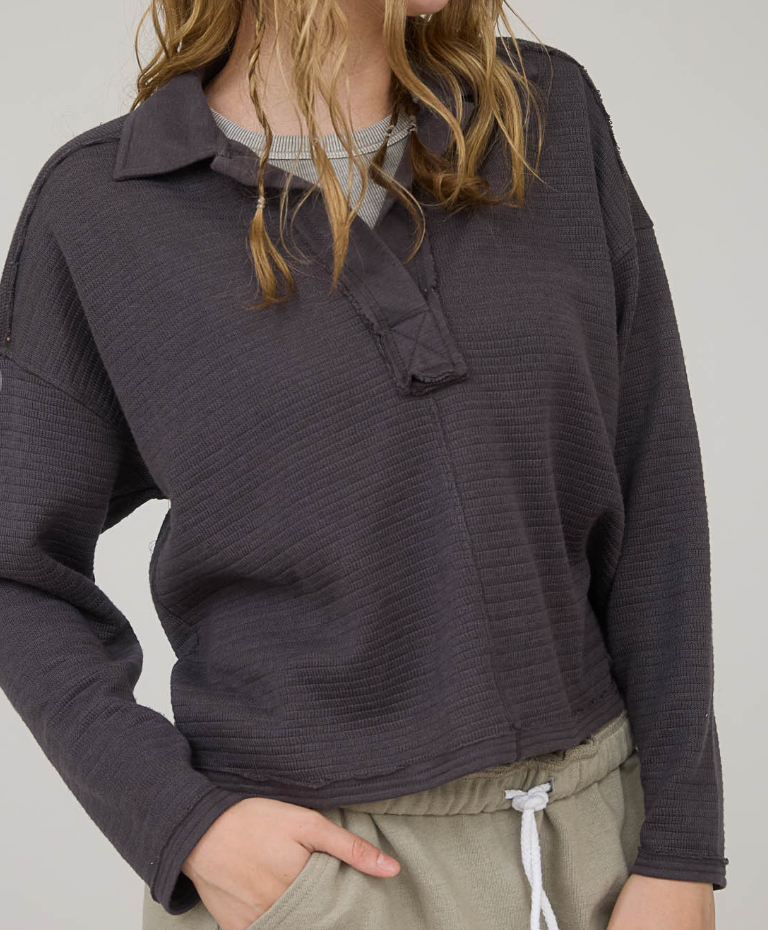 Exposed Seam Textured Polo CEMENT