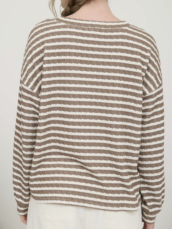 Stripe Textured Henley Knit TAUPE