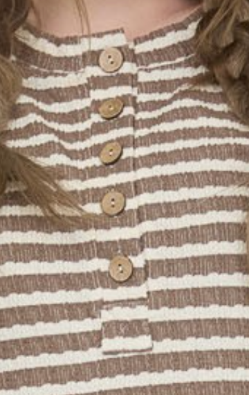 Stripe Textured Henley Knit TAUPE
