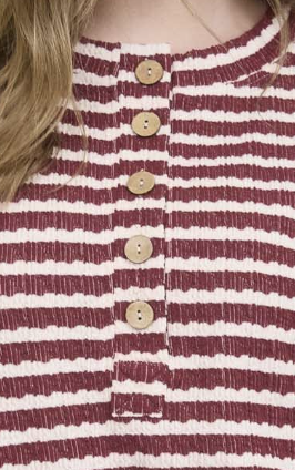 Stripe Textured Henley Knit BURGUNDY