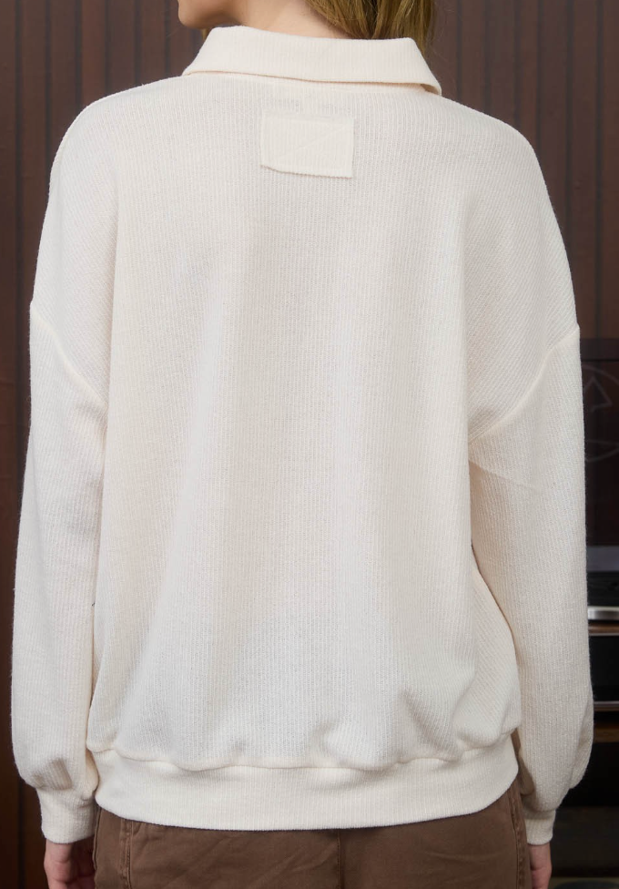 Collared 1/2 Snap Button Knit CREAM