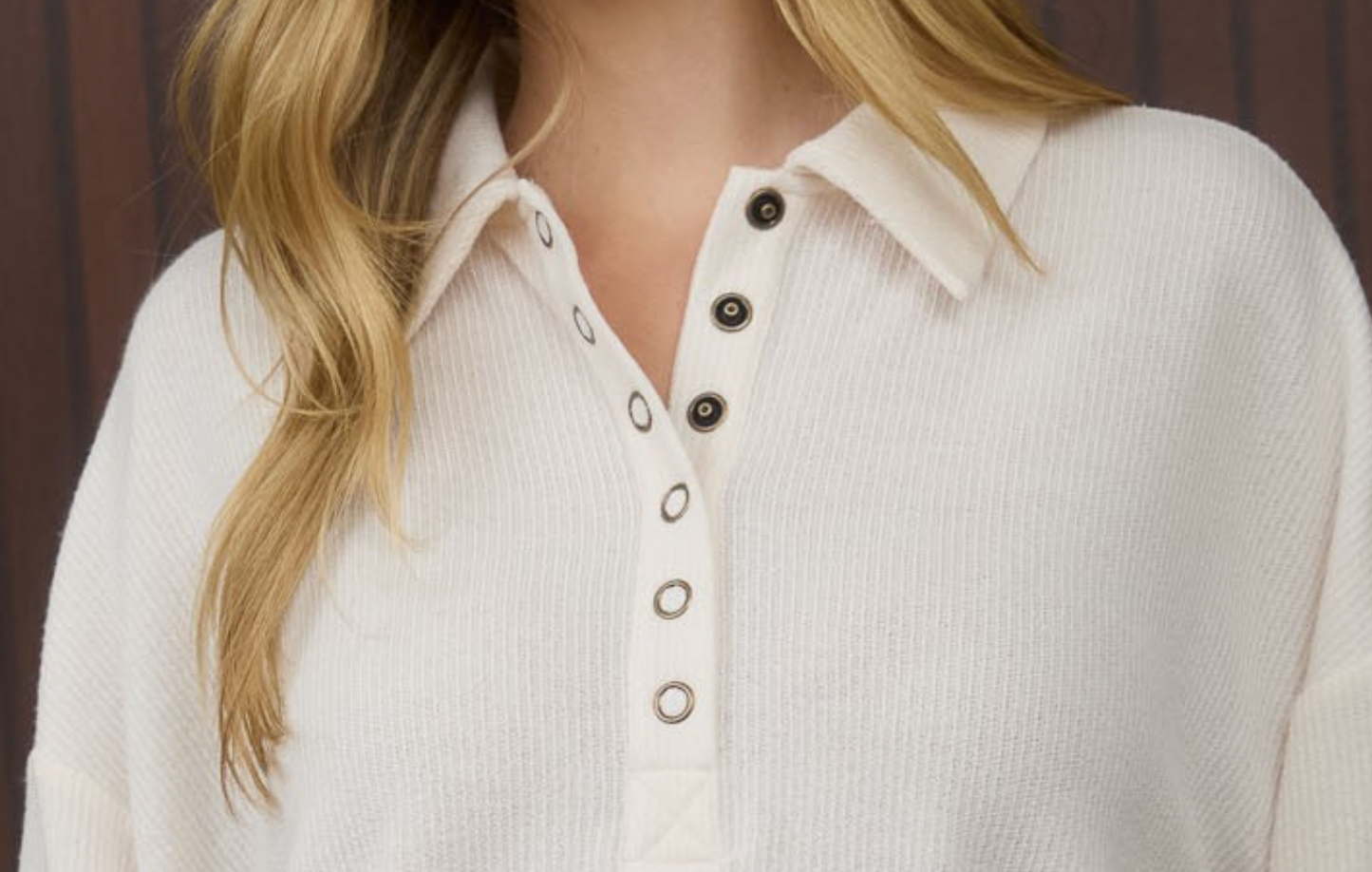 Collared 1/2 Snap Button Knit CREAM