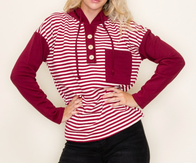 Color Block Stripe Hoodie RED