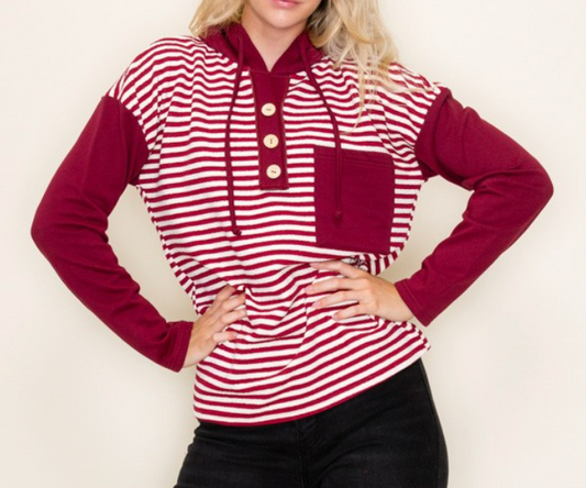 Color Block Stripe Hoodie RED