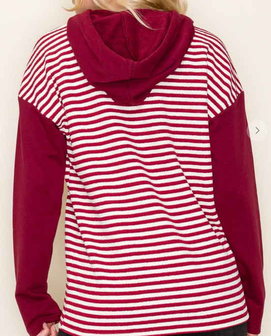 Color Block Stripe Hoodie RED
