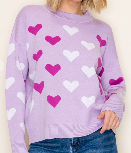 Sweet N Sassy Heart Sweater PURPLE