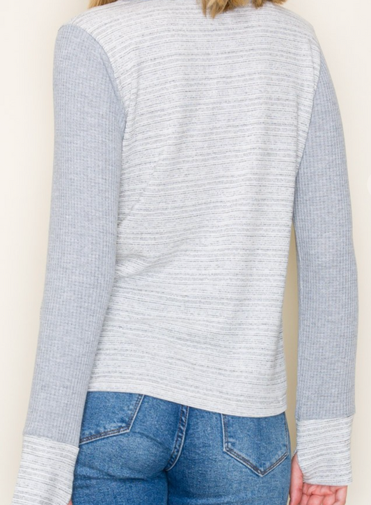 Thumbhole Hem Space Dyed Stripe GRAY