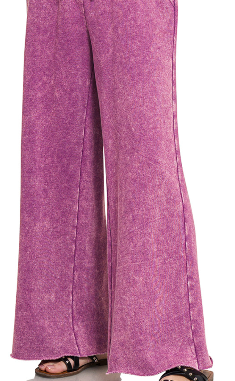 Acid Wash Palazzo Pants 30" PLUM