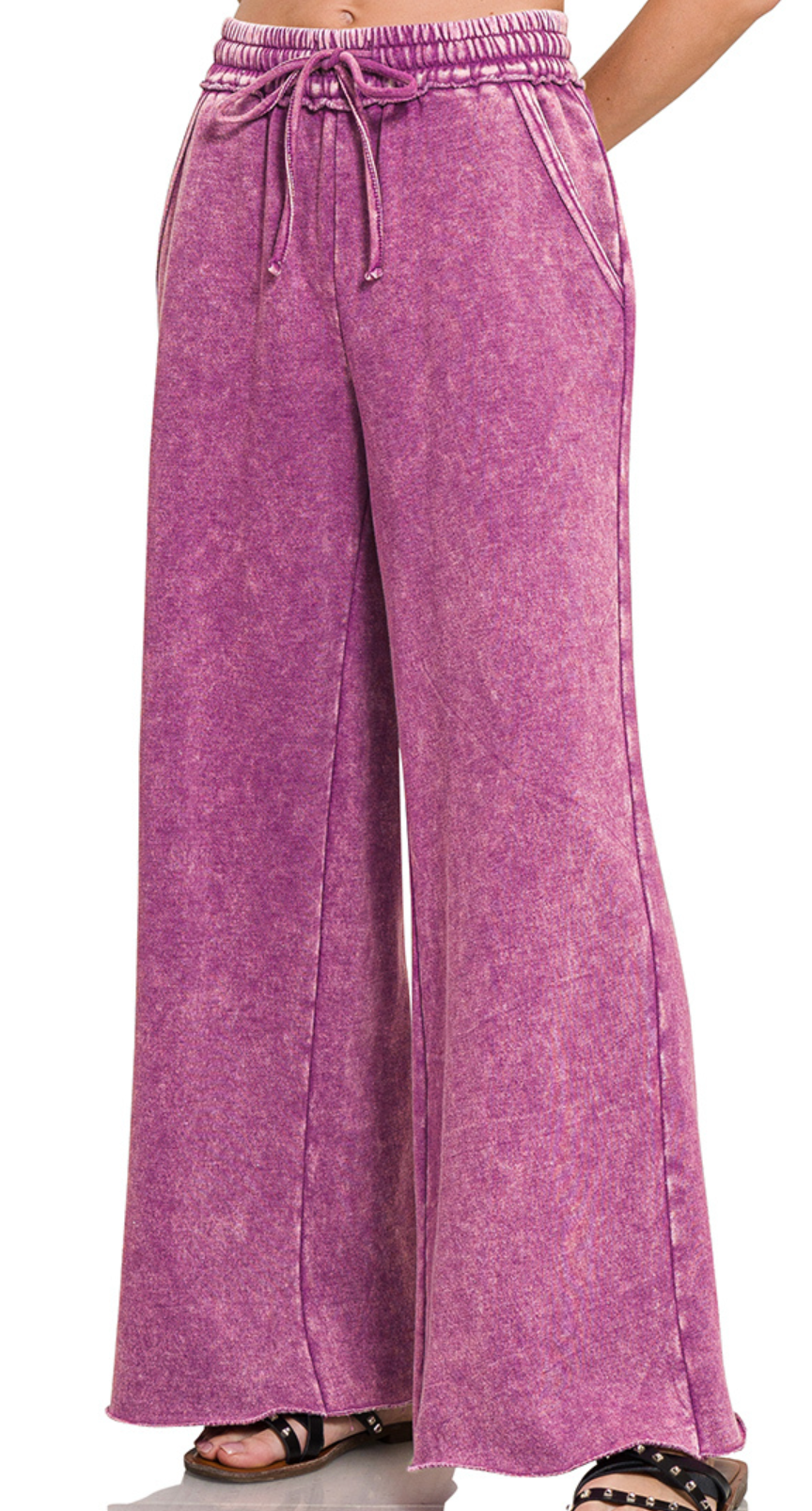 Acid Wash Palazzo Pants 30" PLUM