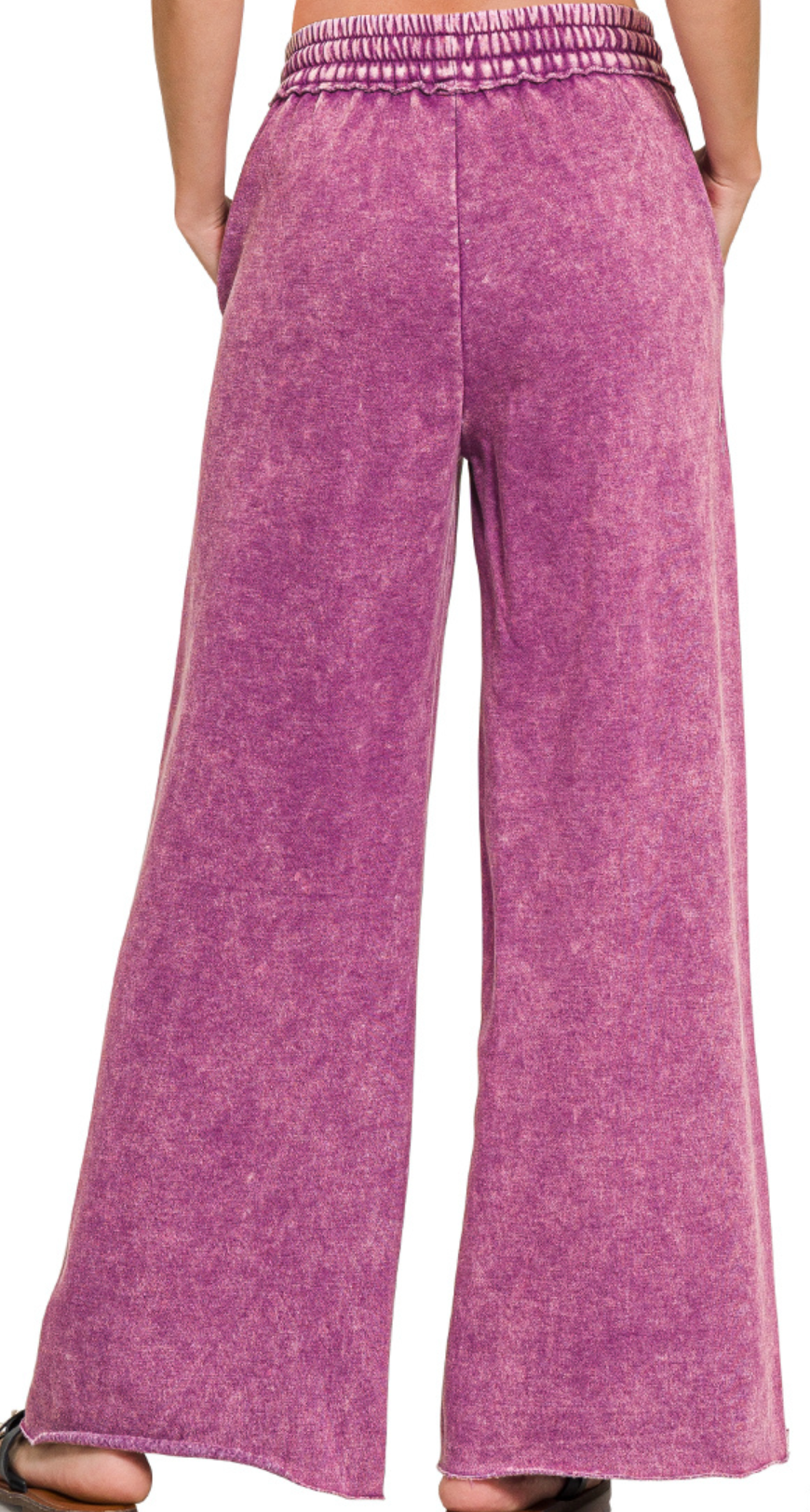Acid Wash Palazzo Pants 30" PLUM