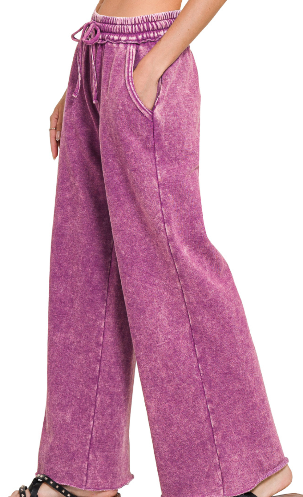 Acid Wash Palazzo Pants 30" PLUM