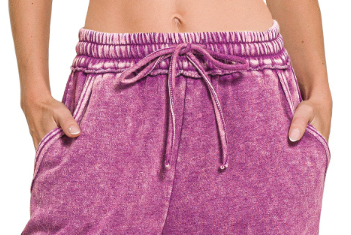 Acid Wash Palazzo Pants 30" PLUM